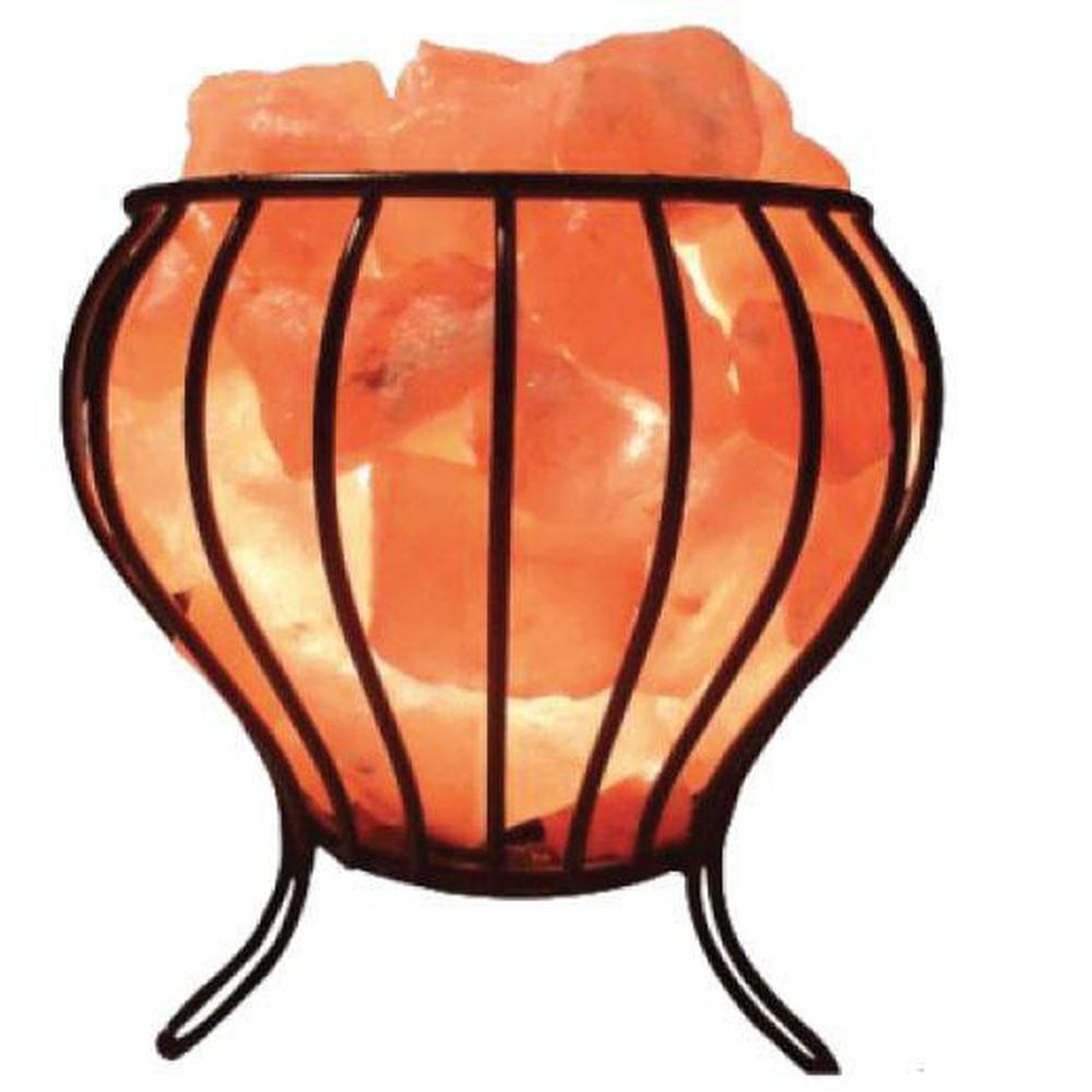 Himalayan Pink Salt Lamp - 12V 12W Iron Basket Bud Conic Shape Carved Rock