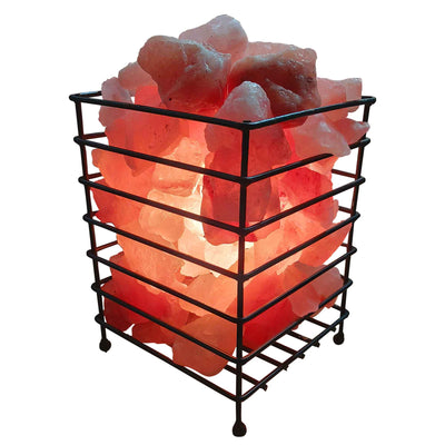 Himalayan Pink Salt Lamp - 12V 12W Iron Basket Rectangle Shape Carved Rock