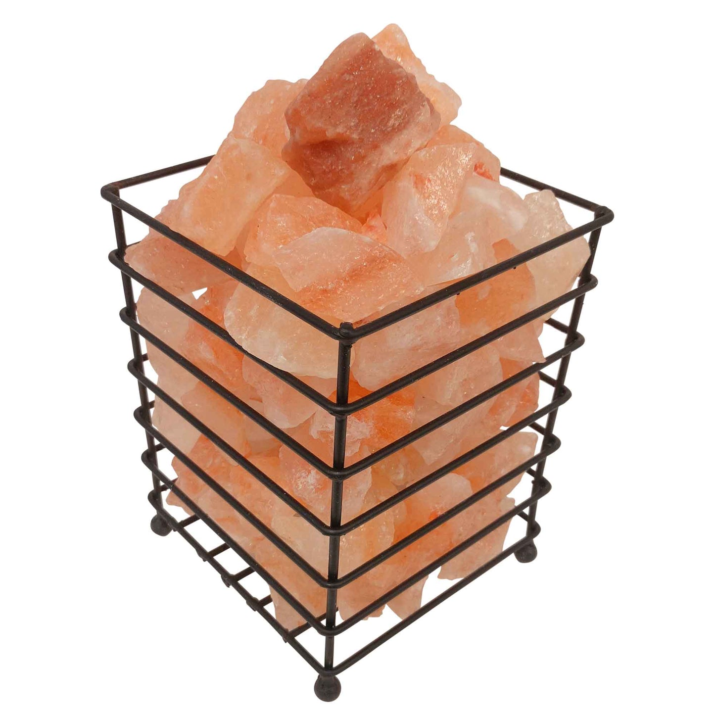 Himalayan Pink Salt Lamp - 12V 12W Iron Basket Rectangle Shape Carved Rock