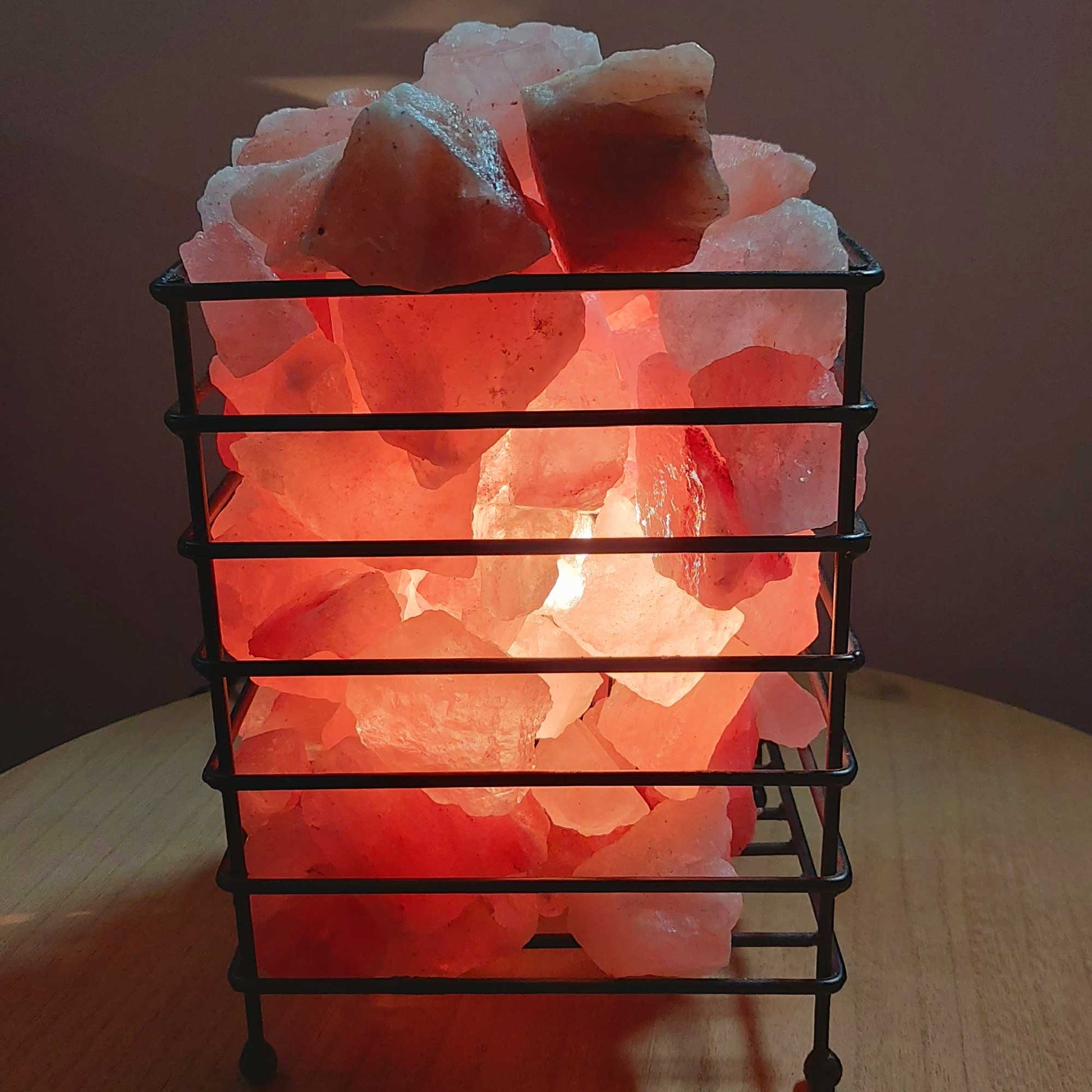 Himalayan Pink Salt Lamp - 12V 12W Iron Basket Rectangle Shape Carved Rock