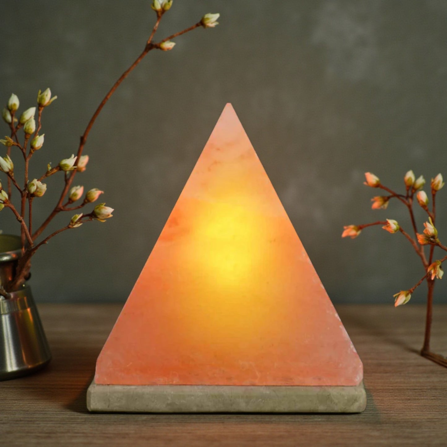 Himalayan Pink Salt Lamp - 12V 12W Pyramid Triangle Shape Carved Crystal Rock