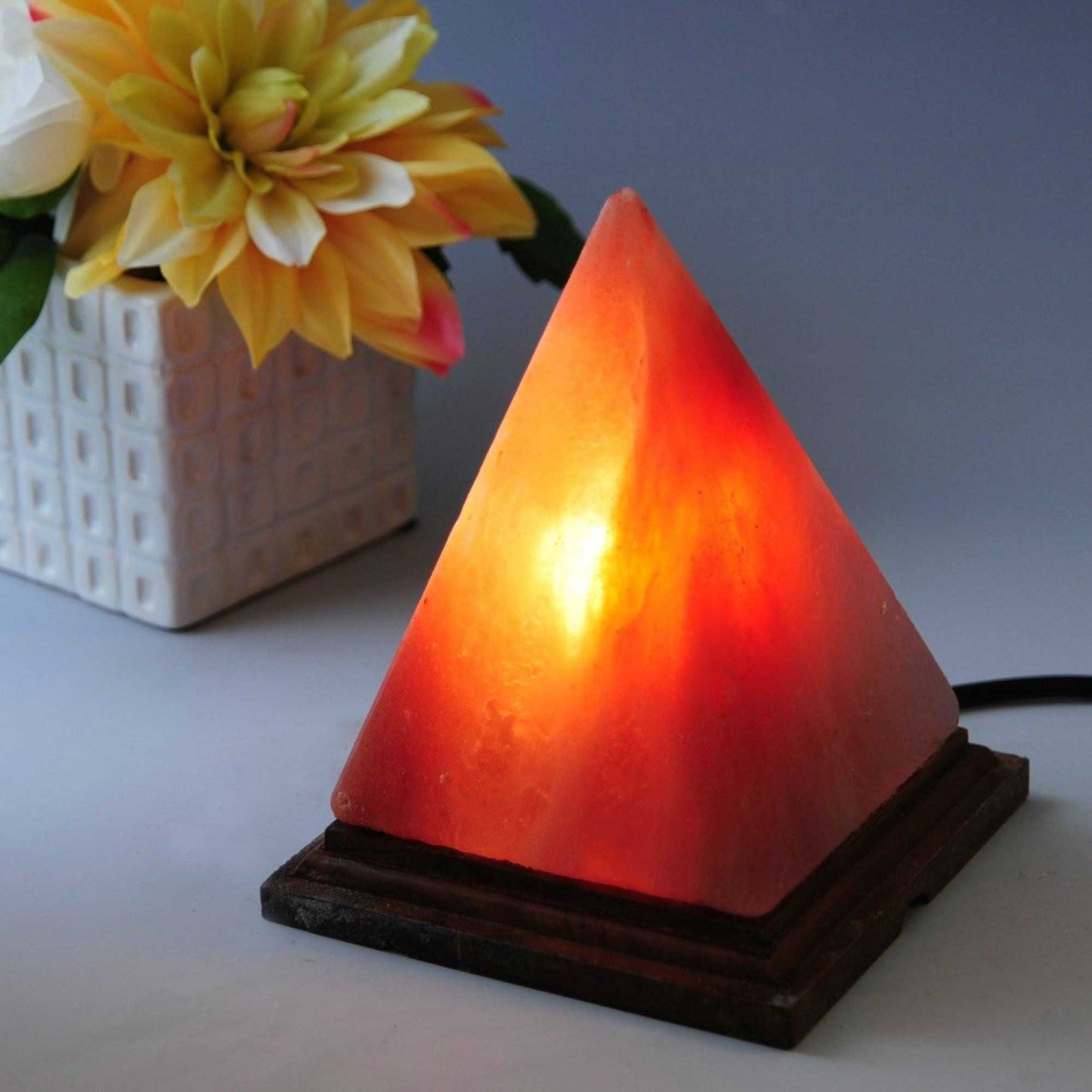 Himalayan Pink Salt Lamp - 12V 12W Pyramid Triangle Shape Carved Crystal Rock