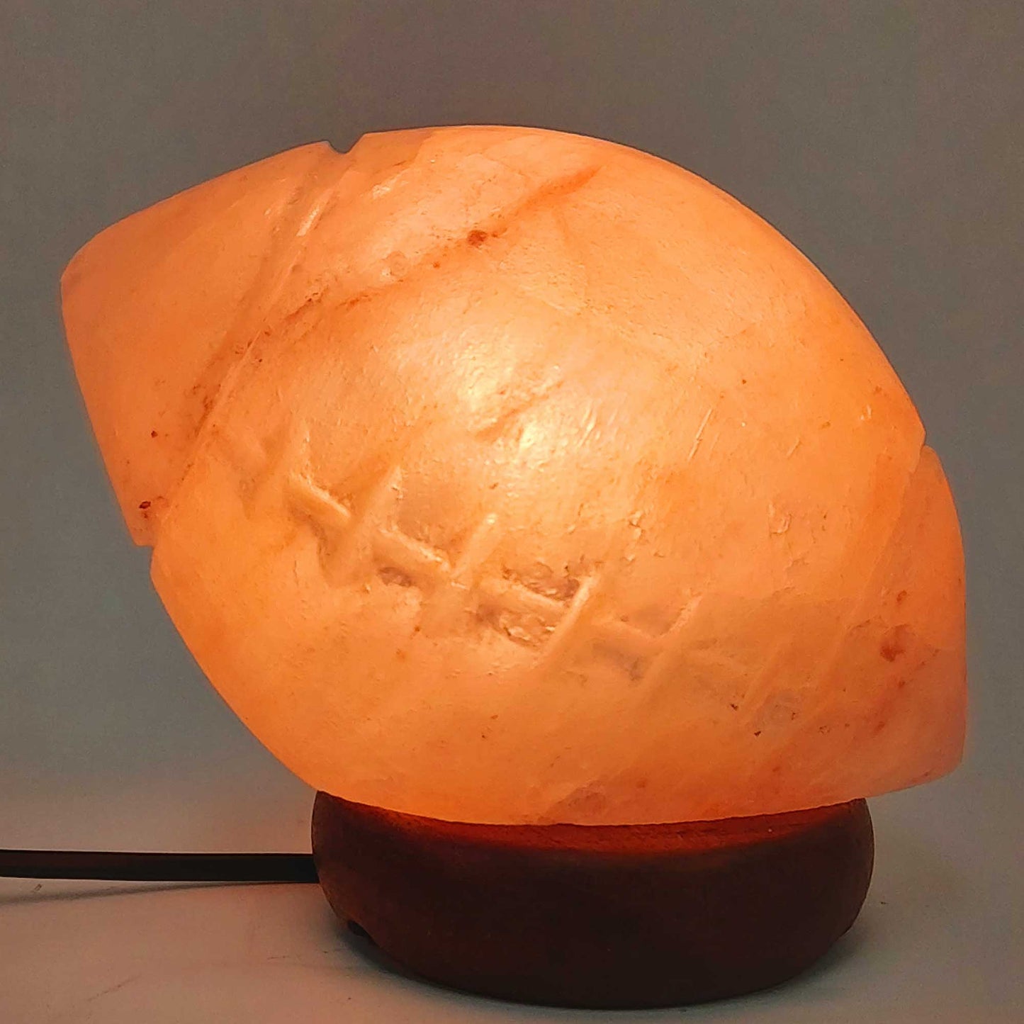 Himalayan Pink Salt Lamp - 12V 12W Rugby Footy Ball Shape Carved Crystal Rock