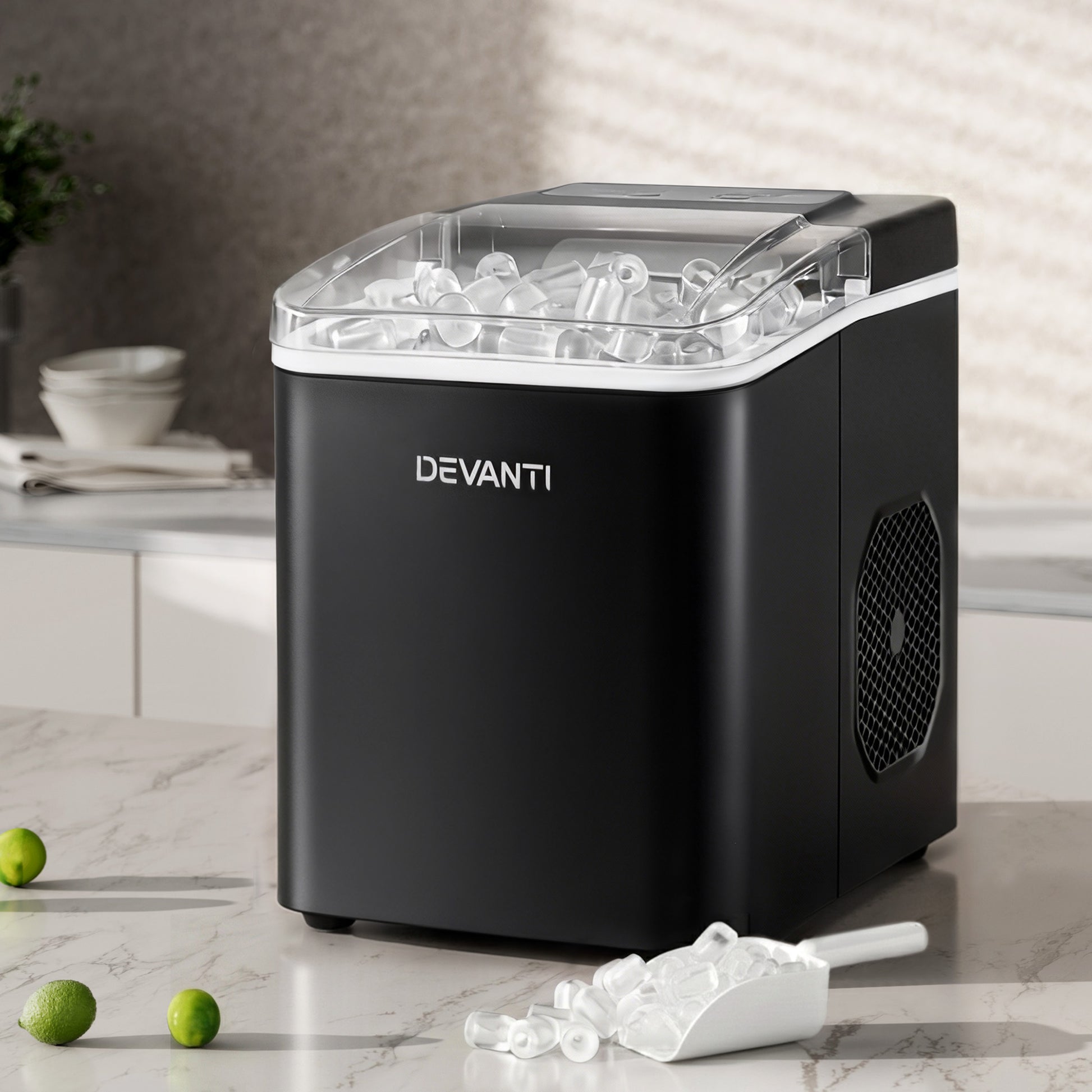 Devanti Ice Maker Machine Portable 12kg Countertop w/Self Cleaning 1.2L Black