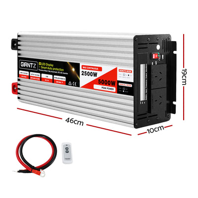 Giantz Power Inverter 12V to 240V 2500W/5000W Pure Sine Wave Camping Car Boat