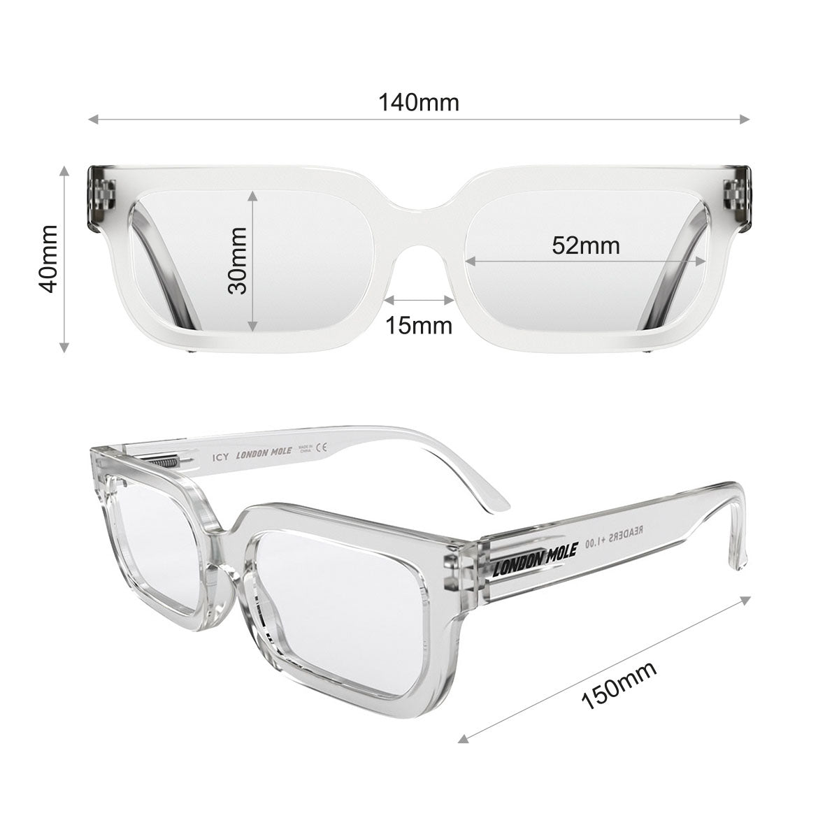 London Mole Icy Blue Blocker Glasses Transparent