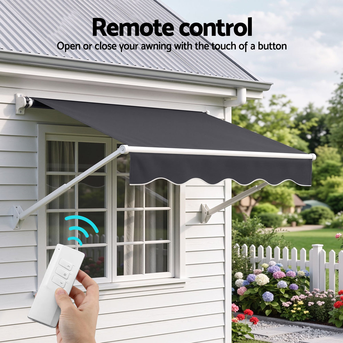 Instahut Motorised Pivot Arm Awning Window Sun Shade 1.8 X 2.1M Grey