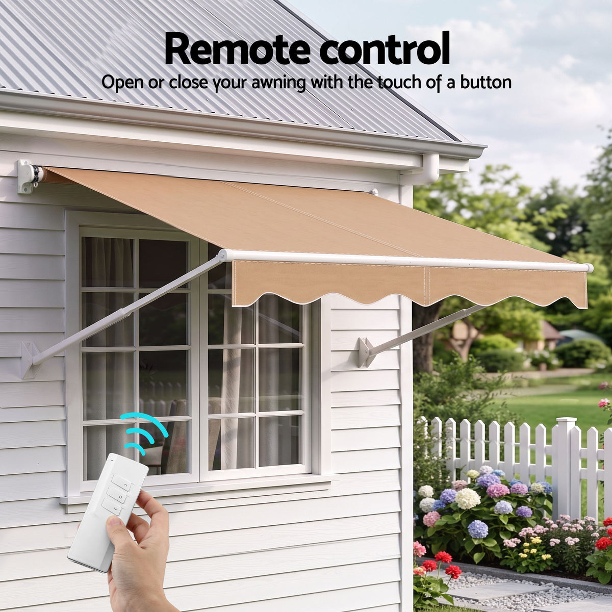 Instahut Motorised Pivot Arm Awning Window Sun Shade 2.1 X 2.1M Beige