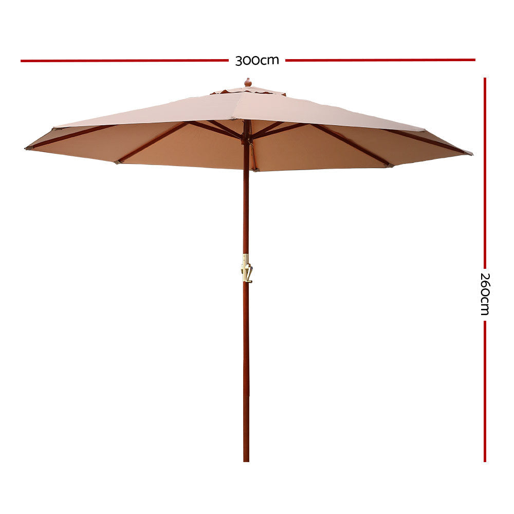 Instahut Outdoor Umbrella 3M Pole Cantilever Stand Garden Umbrellas Patio Beige
