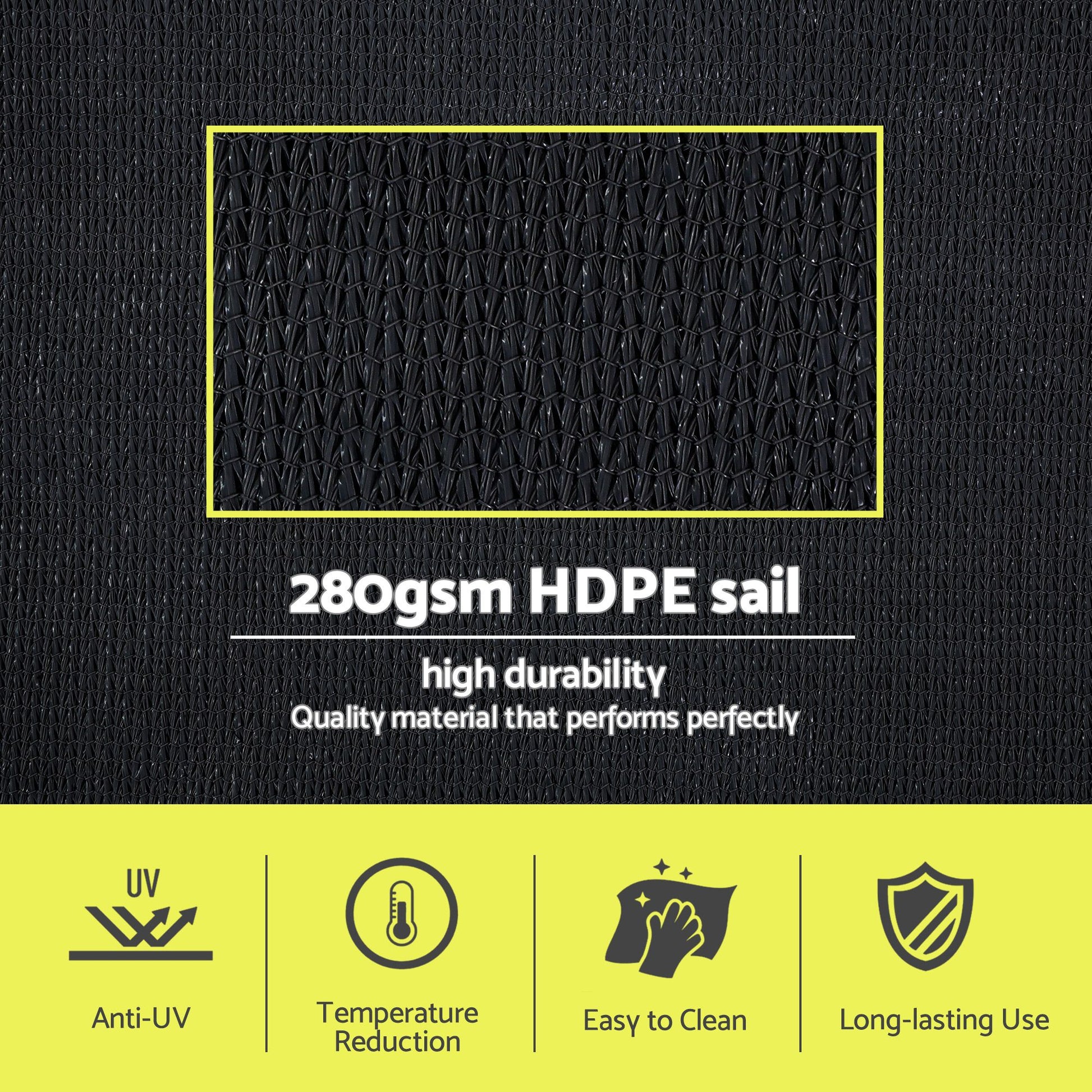 Instahut Sun Shade Sail Cloth 98% UV Block Outdoor Canopy Rectangle 5X6M Black