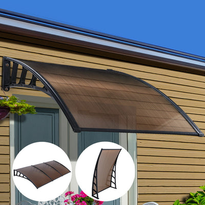 Instahut Window Door Awning Canopy 1.5mx3m Brown Sheet Black Plastic Frame