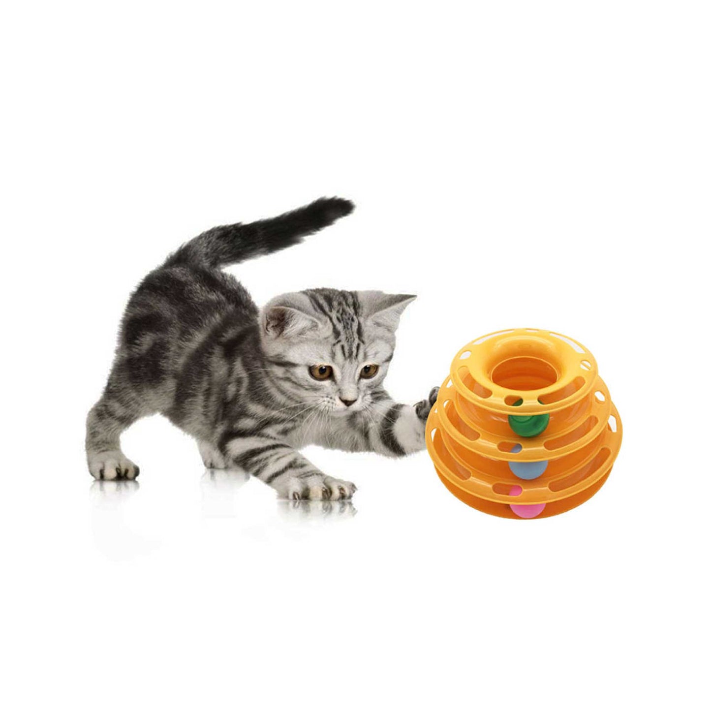 Interactive Cat Track Tower 3 Level LED Ball with Light - Kitten Chase Play Toy