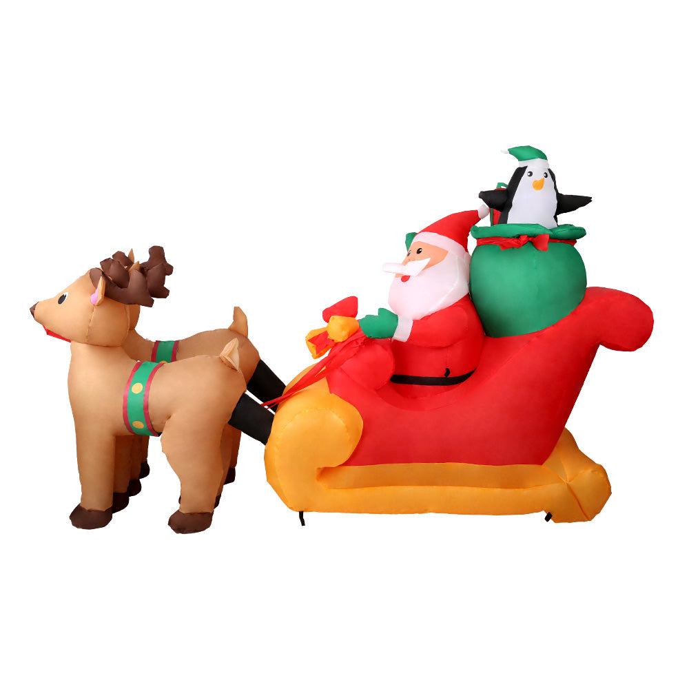 Jingle Jollys 2.2M Christmas Inflatable Santa Sleigh Ride Reindeer Deer Decor