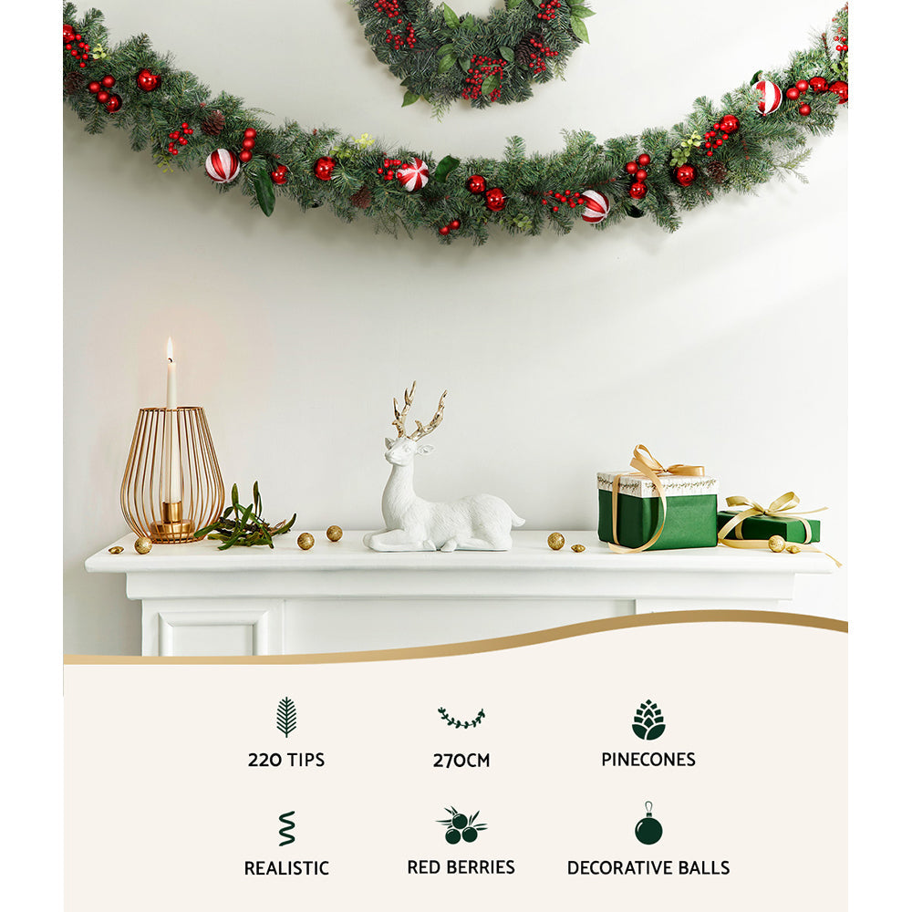 Jingle Jollys 2.7M 9FT Christmas Garland with Ornament Xmas Tree Decor