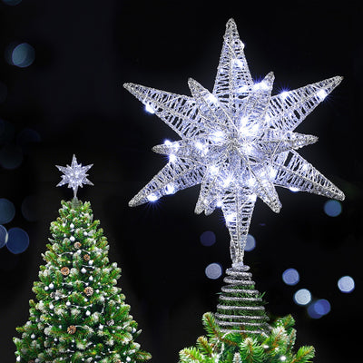 Jingle Jollys 3D Christmas Tree Topper Star LED Decorations Xmas Party Timer