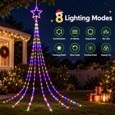 Jingle Jollys 3m Solar Christmas Lights Outdoor Fairy Waterfall Star Multicolour