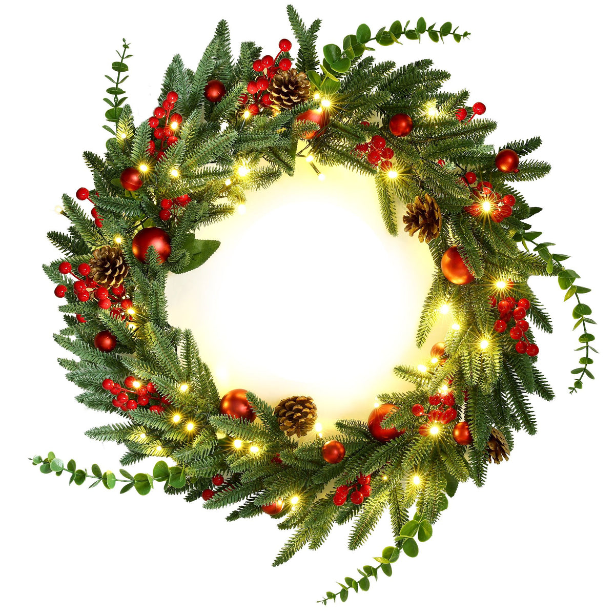 Jingle Jollys 60cm Pre-Lit Christmas Wreath LED Light Front Door Xmas Decor Garland