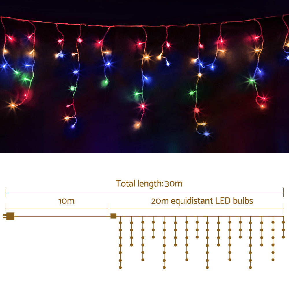 Jingle Jollys 800 LED Christmas Icicle Lights Mutlicolour