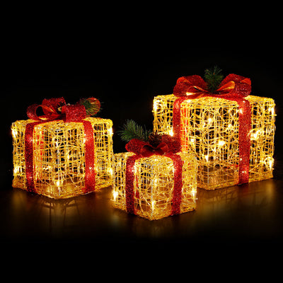 Jingle Jollys Christmas Lights LED Light Motif Reindeer 3PCS Gift Box Decor 3D