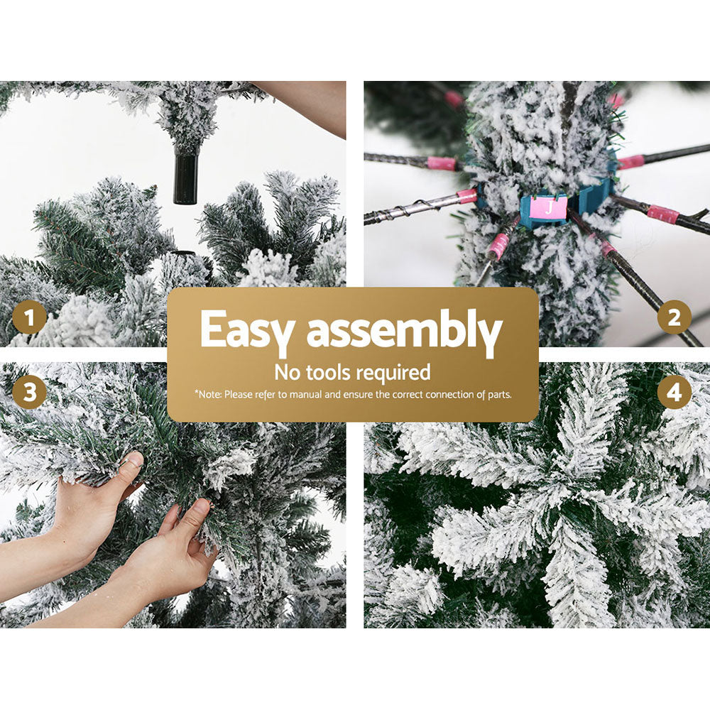 Jingle Jollys Christmas Tree 2.4M Xmas Trees Decorations Snowy 1500 Tips