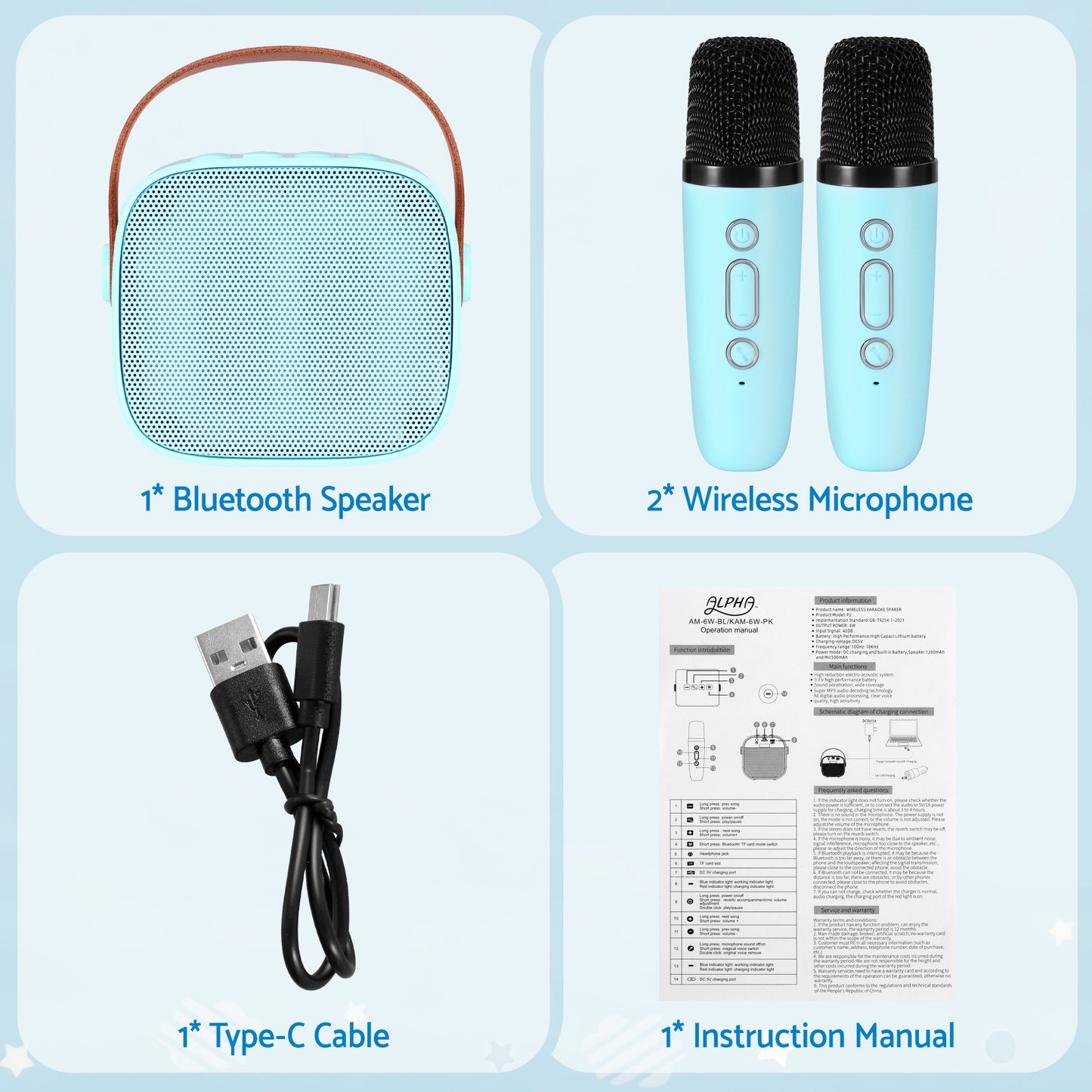 Alpha Mini Portable Karaoke Machine for Adults Kids with 2 Wireless Microphones