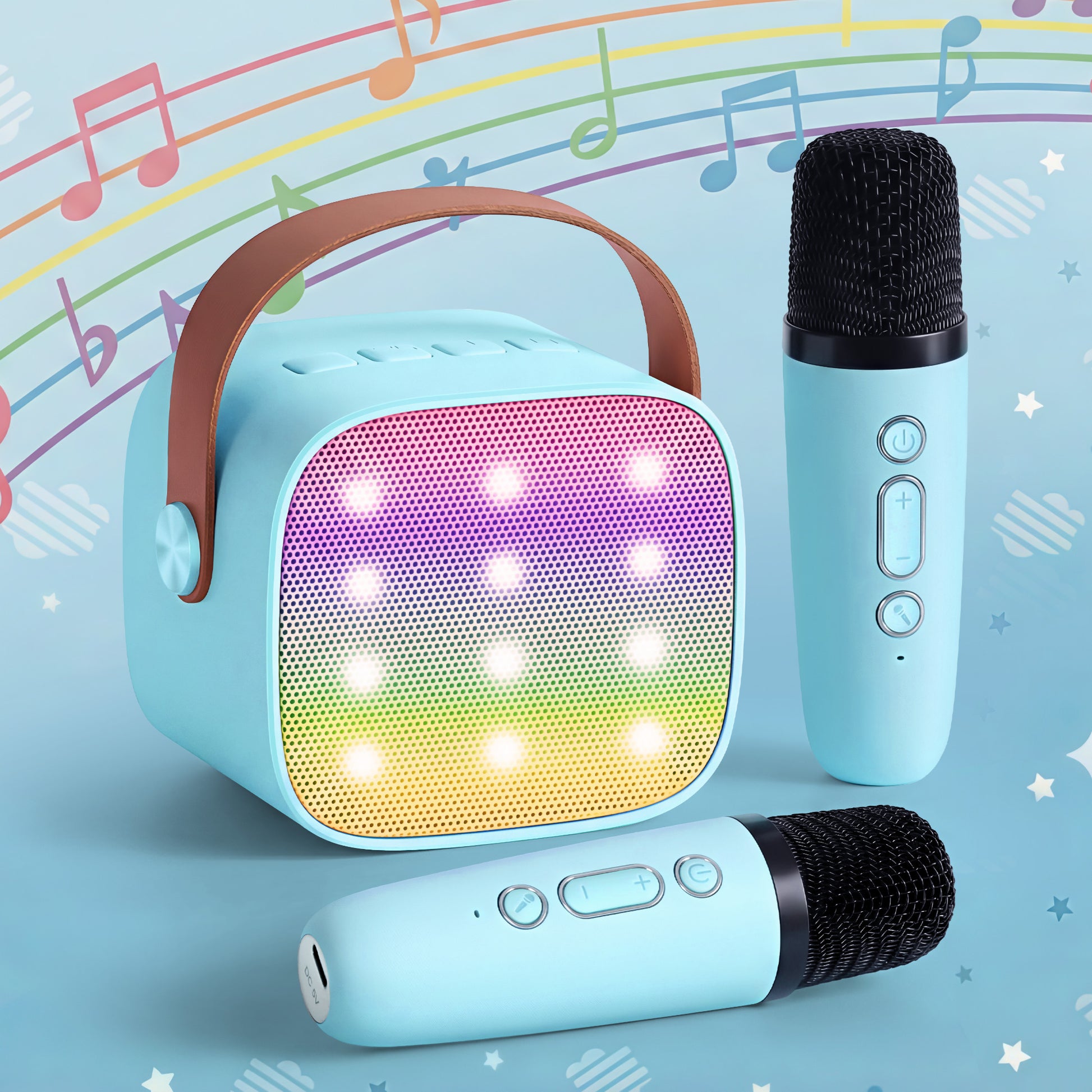 Alpha Mini Portable Karaoke Machine for Adults Kids with 2 Wireless Microphones