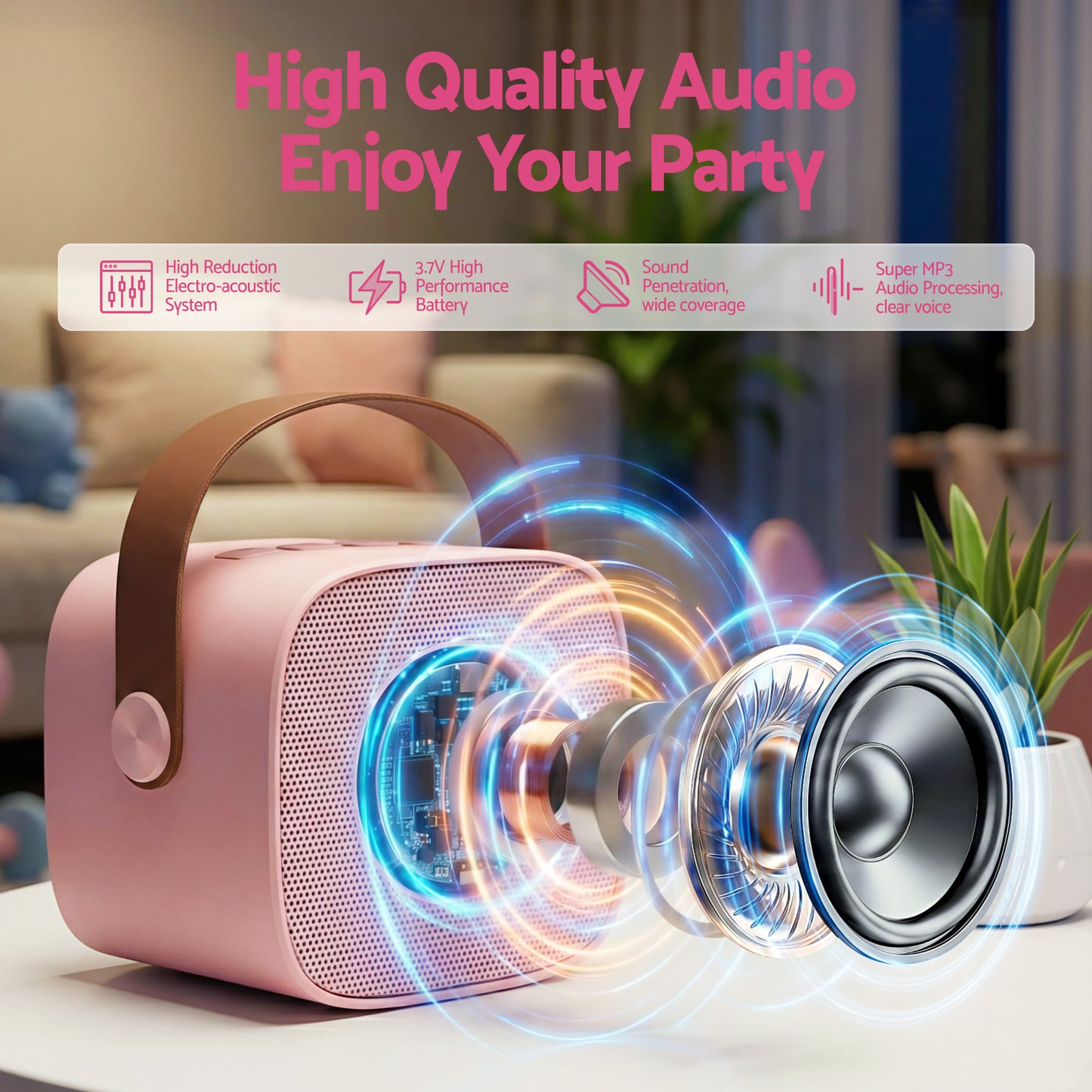 Alpha Mini Portable Karaoke Machine for Adults Kids with 2 Wireless Microphones