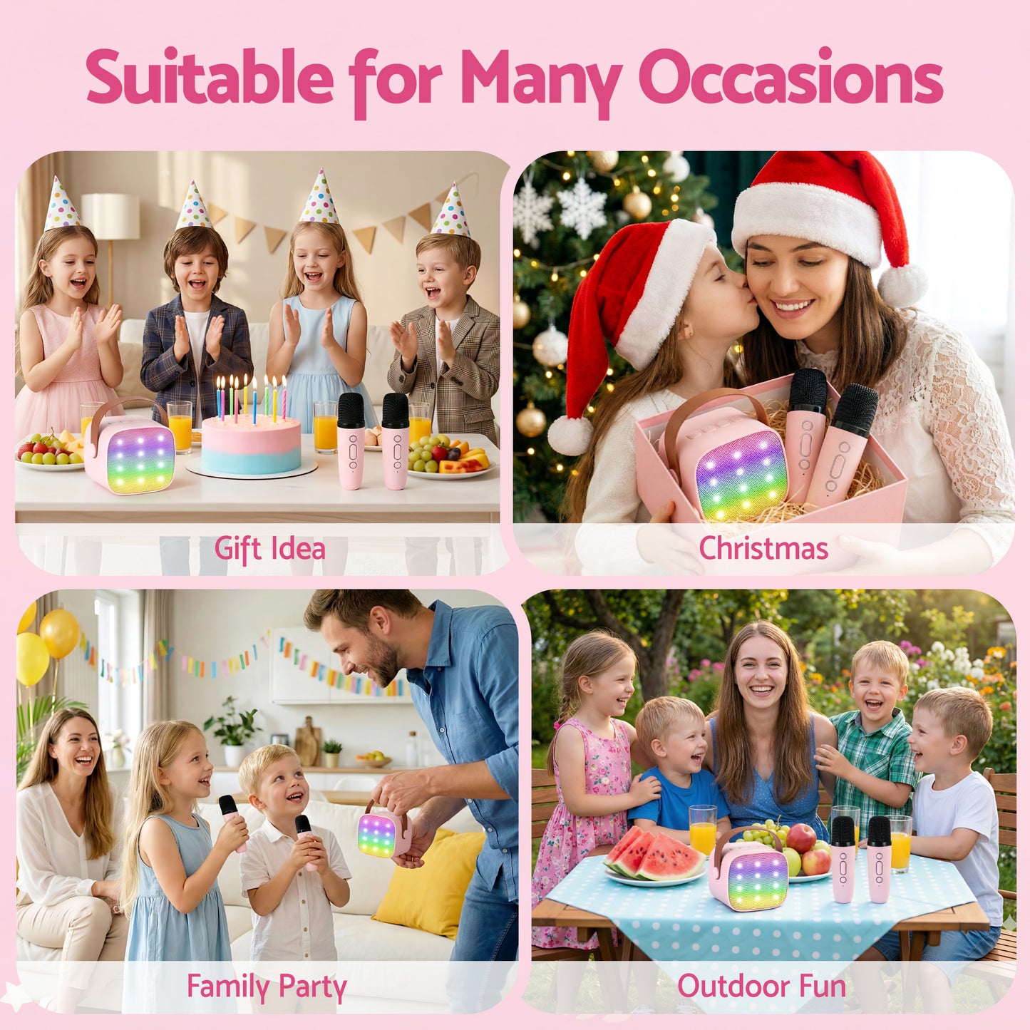 Alpha Mini Portable Karaoke Machine for Adults Kids with 2 Wireless Microphones