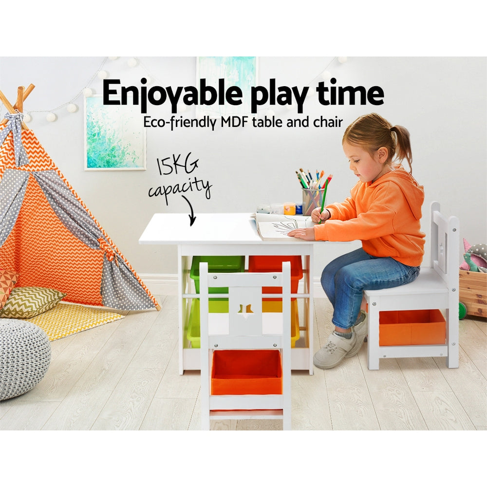 Keezi 3 PCS Kids Table and Chairs Set Children Furniture Play Toys Storage Box