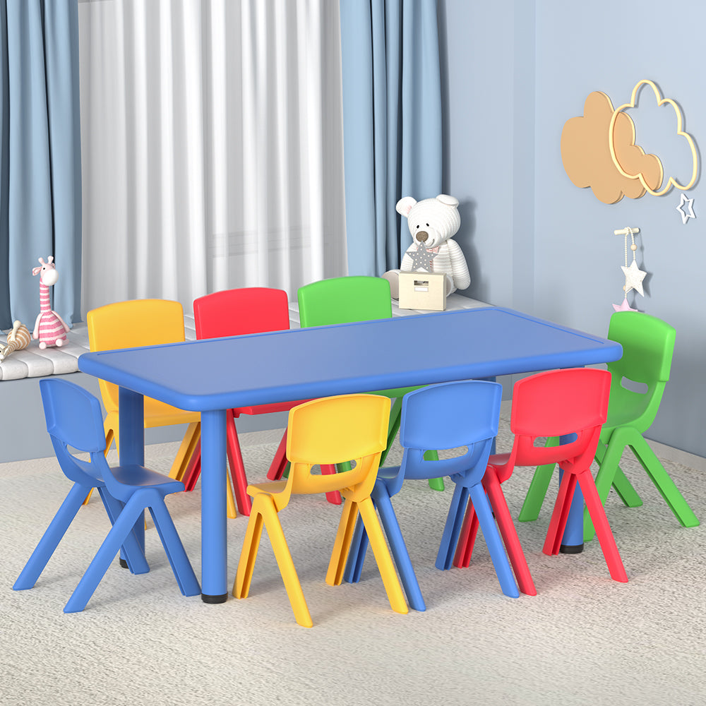 Keezi 9PCS Kids Table and Chairs Set Children Study Desk Furniture Plastic 8 Chairs