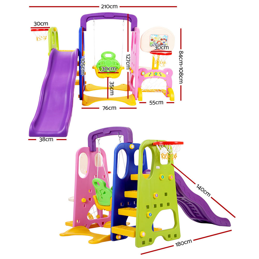 Keezi Kids 7-in-1 Slide Swing with Basketball Hoop Toddler Outdoor Indoor Play