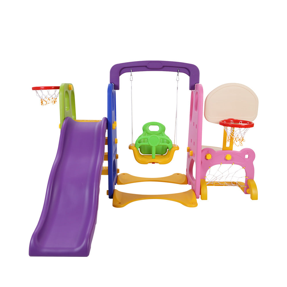 Keezi Kids 7-in-1 Slide Swing with Basketball Hoop Toddler Outdoor Indoor Play