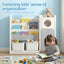 Keezi Kids Bookshelf and Toy Storage Organizer with 3-Tier Bookshelvs, 2 Removable Bins and 2 Storage Cabinets, Toddler Bookshelf with Toy Organizer for Kids' Rooms, Playrooms