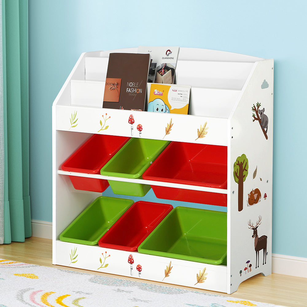 Keezi Kids Bookshelf Toy Box Organiser Children 6 Bins Display Shelf Storage Box