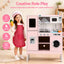 Keezi 102cm Wooden Pretend Kitchen Playset With Apron And Food Set1 Pink