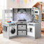 Keezi 112cm Wooden Pretend Kitchen Playset Kids Toy Sink Stove Grey
