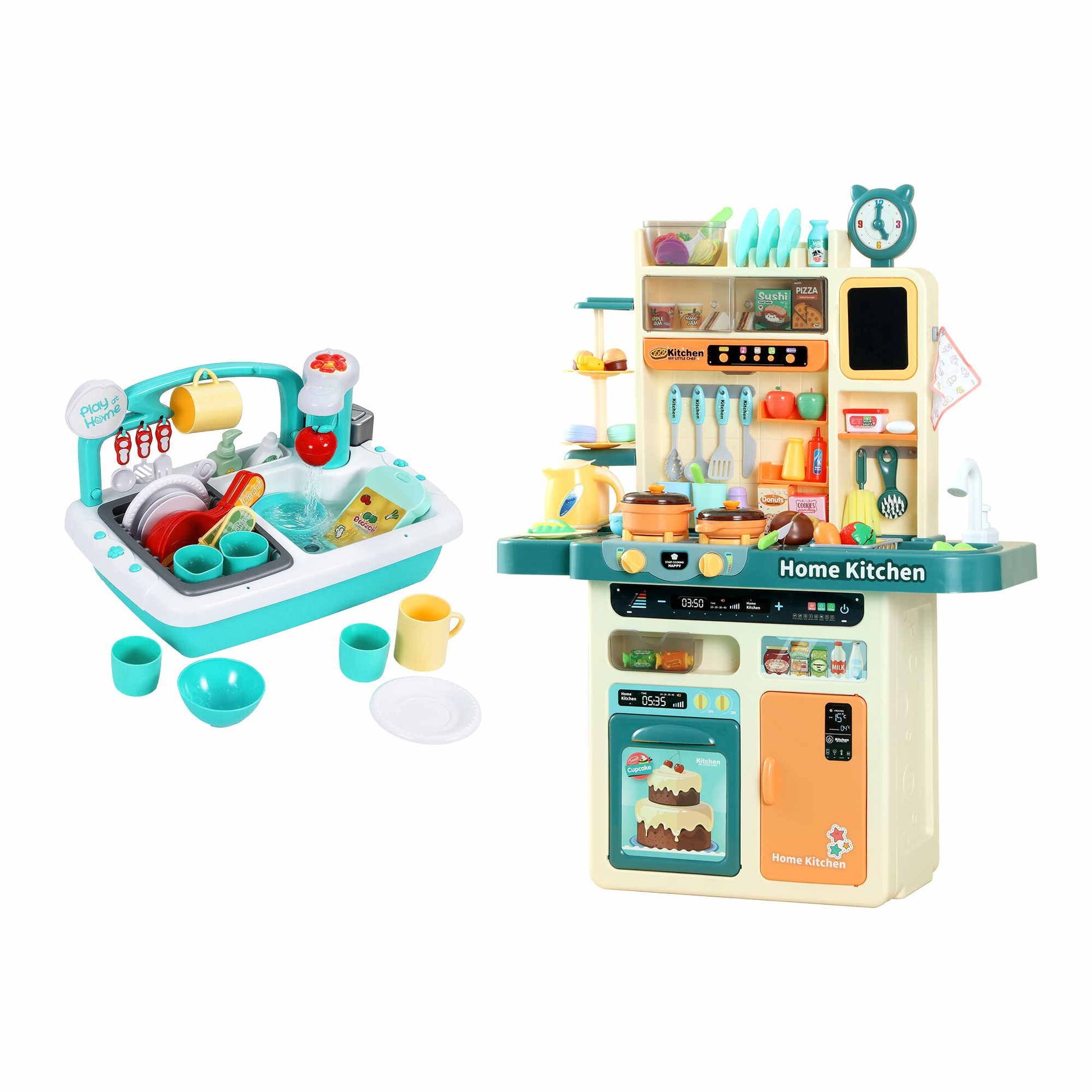 Keezi 2 Piece Kids Pretend Kitchen and Washing Playset Sink Toys