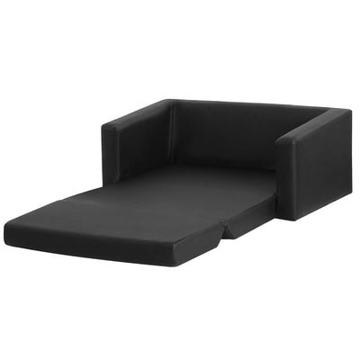Keezi Kids Convertible Sofa 2 Seater Black PU Leather Children Couch Lounger