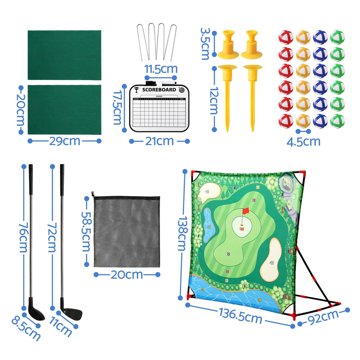 Keezi Kids Golf Play Set Chipping Game, 24 Sticky Balls, Adjustable Club & 2 Hitting Mats for Indoor Outdoor Ages 3-12 Play