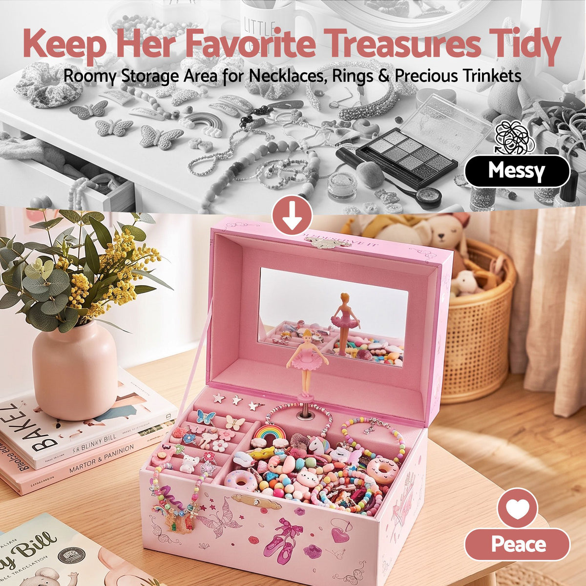 Keezi Kids Jewellery Box Organiser for Girls Kids Music Box Princess Pink