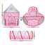 Keezi Kids Playhouse Play Tent Pop Up Castle Crawl Tunnel Basketball Hoop Pink