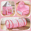 Keezi Kids Playhouse Play Tent Pop Up Castle Crawl Tunnel Basketball Hoop Pink