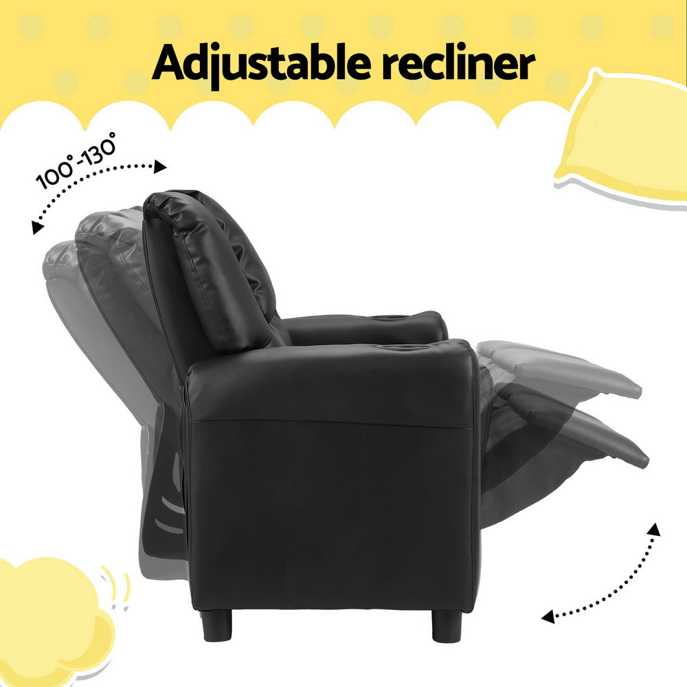 Keezi Kids Recliner Chair 2 Seats PU Leather Sofa Lounge Couch Armchair Black