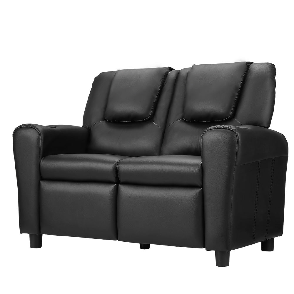 Keezi Kids Recliner Chair 2 Seats PU Leather Sofa Lounge Couch Armchair Black