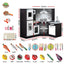 Keezi Kids Wooden Kitchen Playset 29pc Food Set Black White