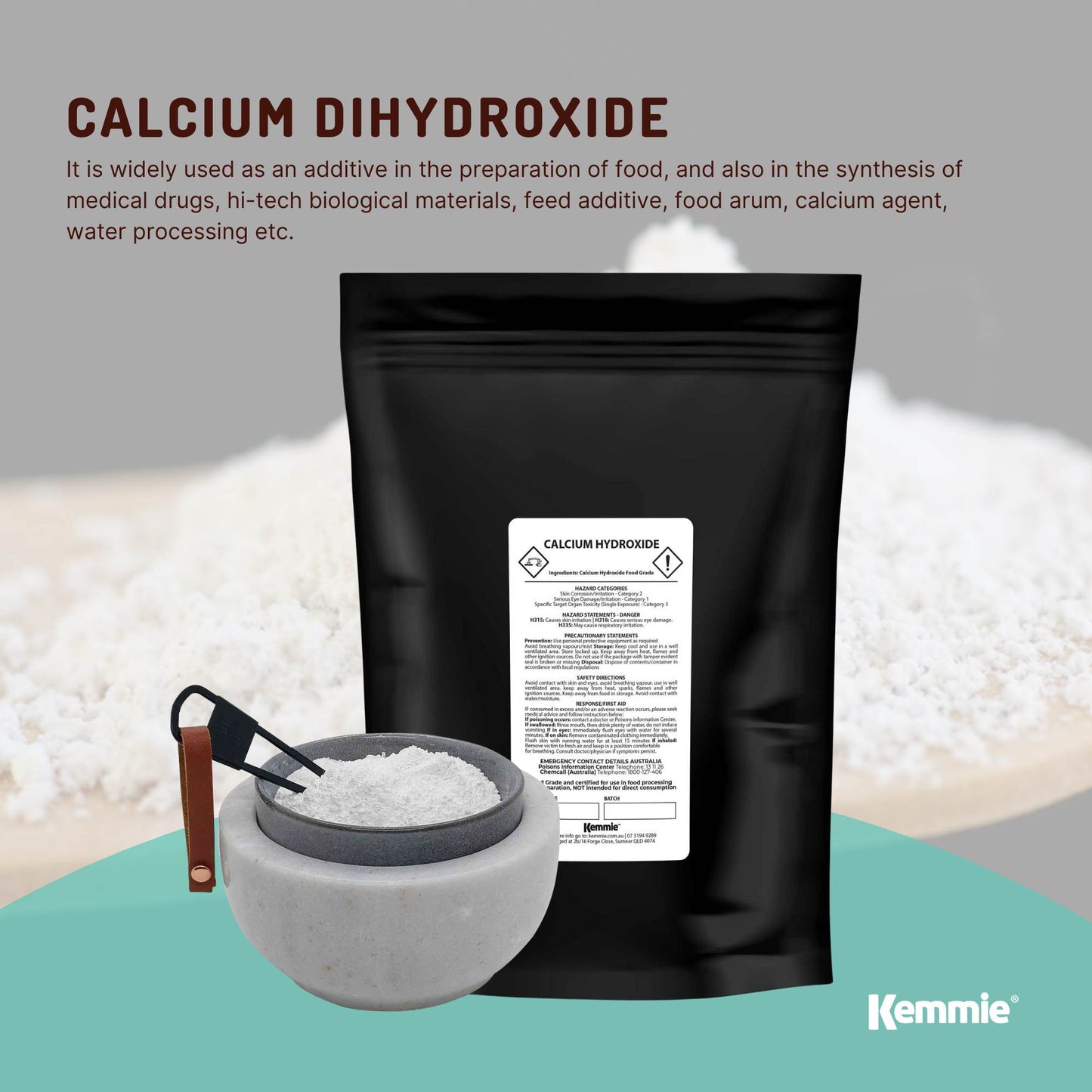 Kemmie 100g Calcium Hydroxide Powder - Food Grade Pickling Lime Slaked Lime FCC