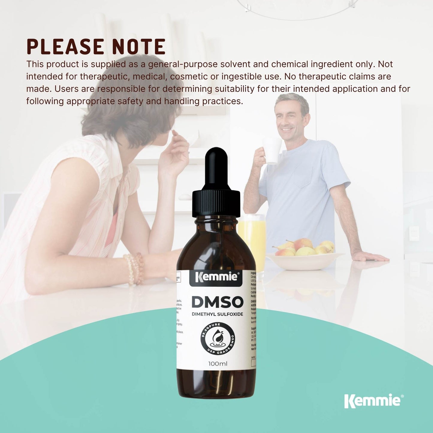 Kemmie 100ml DMSO Liquid 99.9% - Pure USP Grade Dimethyl Sulfoxide Dropper