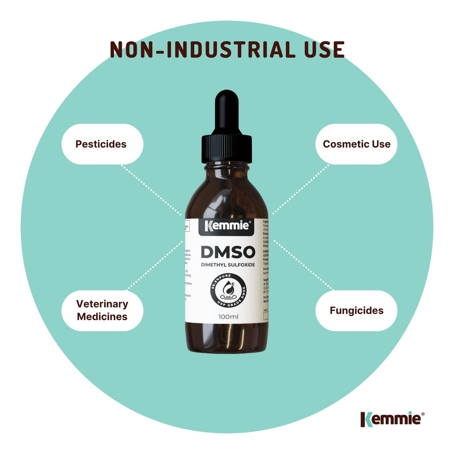Kemmie 100ml DMSO Liquid 99.9% - Pure USP Grade Dimethyl Sulfoxide Dropper