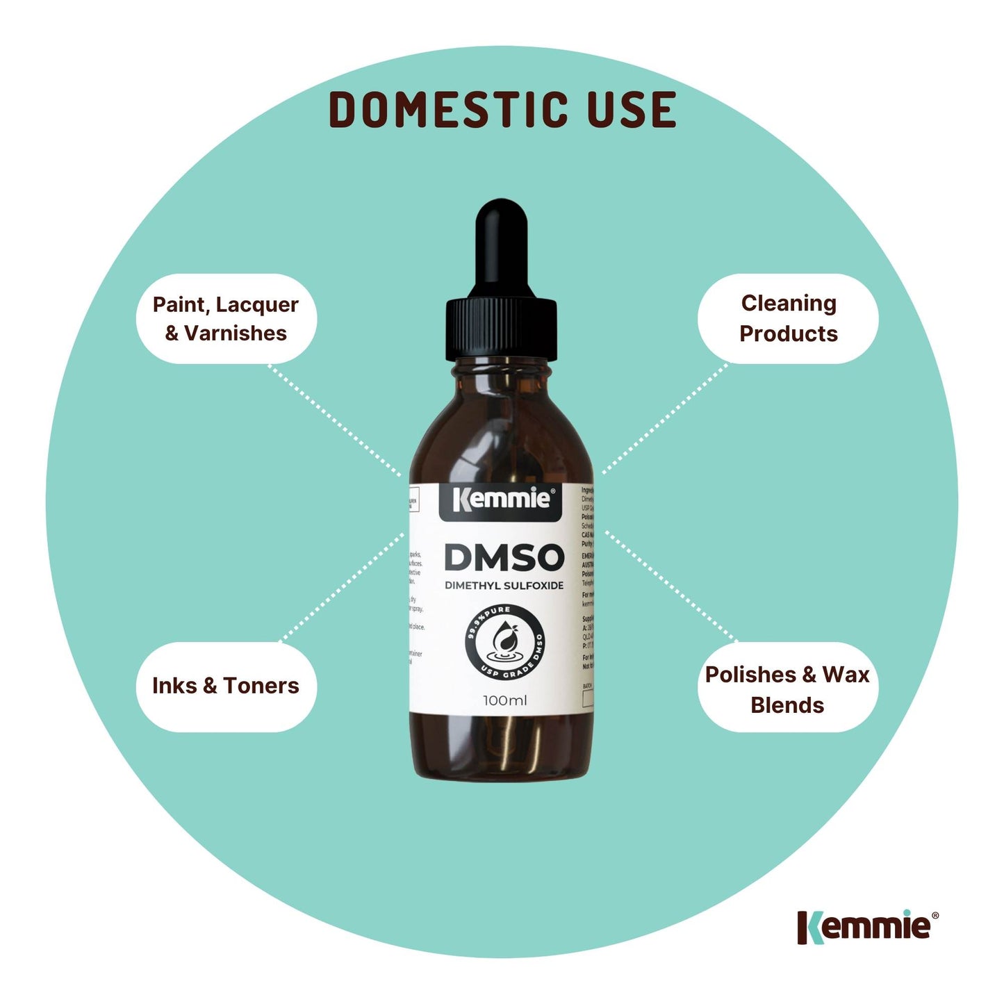 Kemmie 100ml DMSO Liquid 99.9% - Pure USP Grade Dimethyl Sulfoxide Dropper