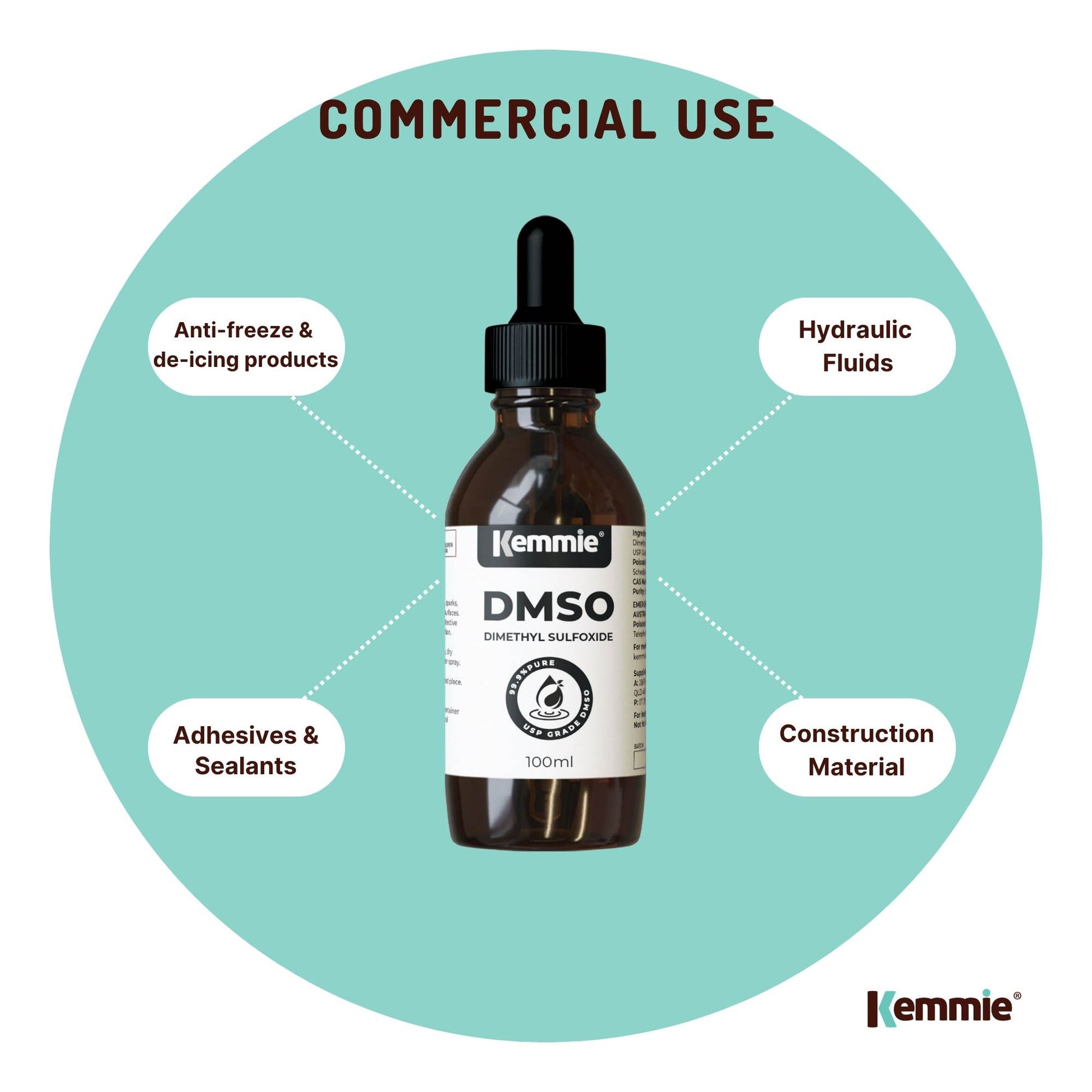 Kemmie 100ml DMSO Liquid 99.9% - Pure USP Grade Dimethyl Sulfoxide Dropper